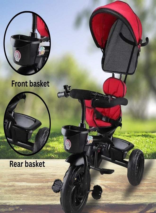 Maanit 3 in 1 Kids Tricycle with Canopy, Dual Storage Basket & Parental Handle Control - Safety Guardrail, Comfort Seat, Ages 1.5-5 Years - Toddler Tricycle, Baby Cycle with Easy Steering (Red) - Image 3